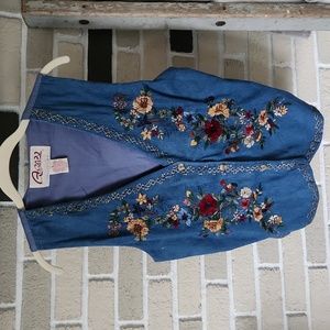 Denim Floral Embroidered Vest Grandmacore Vintage